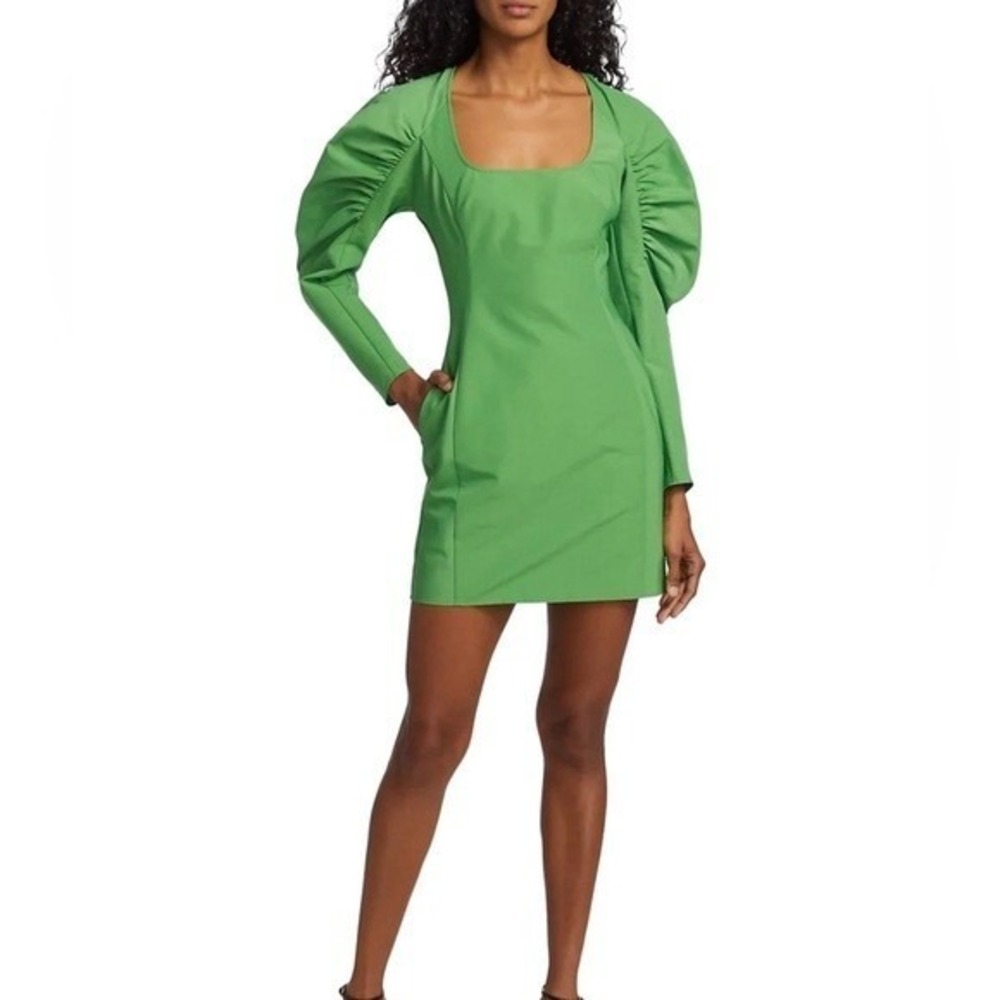Aknvas Lexi Ruched Sleeve Green Mini Dress Size 4 Made in the USA